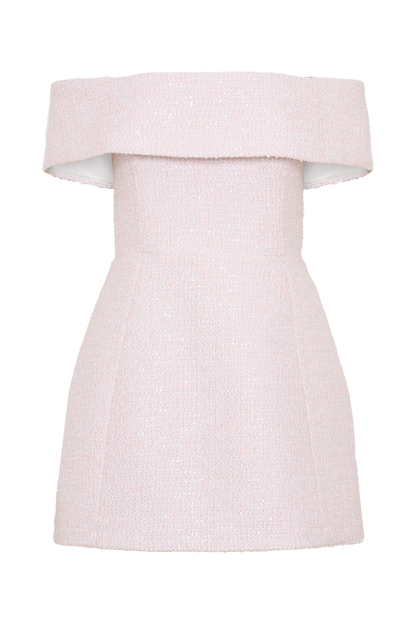 Helena Tweed Off Shoulder Mini Dress - Pink